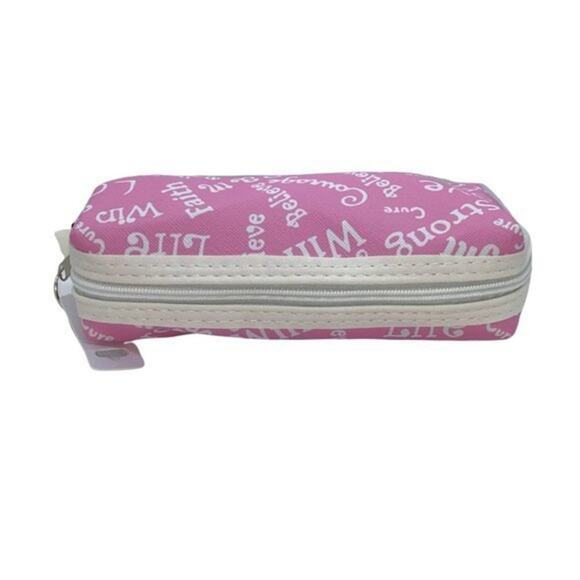 NWT Pink Breast Cancer Awareness Pencil Case Cosmetic Beauty Bag Keychain Pouch - Picture 3 of 8